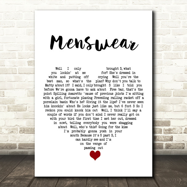 The 1975 Menswear White Heart Song Lyric Art Print