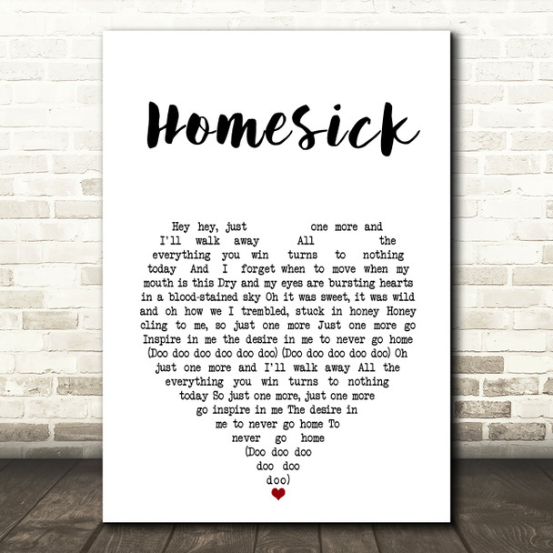 The Cure Homesick White Heart Song Lyric Art Print