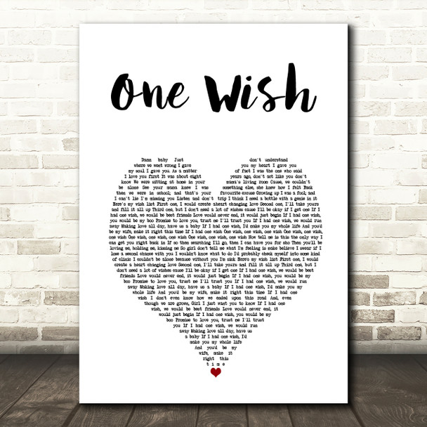 Ray J One Wish White Heart Song Lyric Art Print