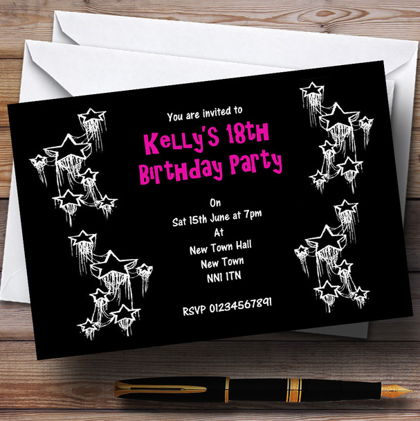 Black Hot Pink White Personalized Party Invitations