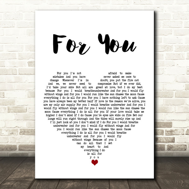 Tonight Alive For You White Heart Song Lyric Art Print