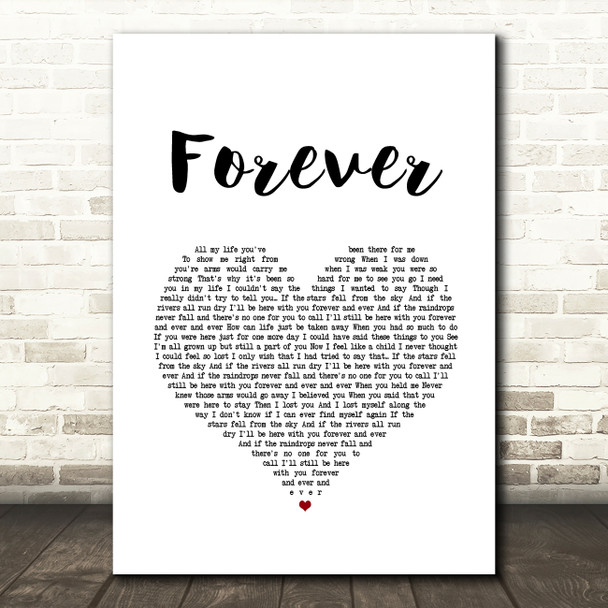 Liberty X Forever White Heart Song Lyric Art Print