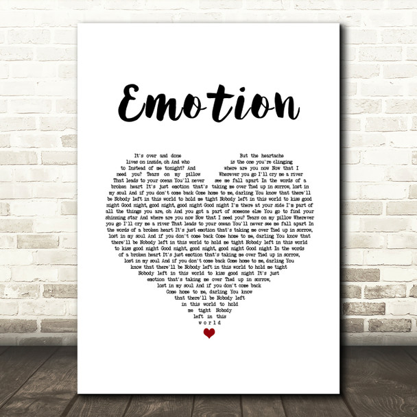 Bee Gees Emotion White Heart Song Lyric Art Print