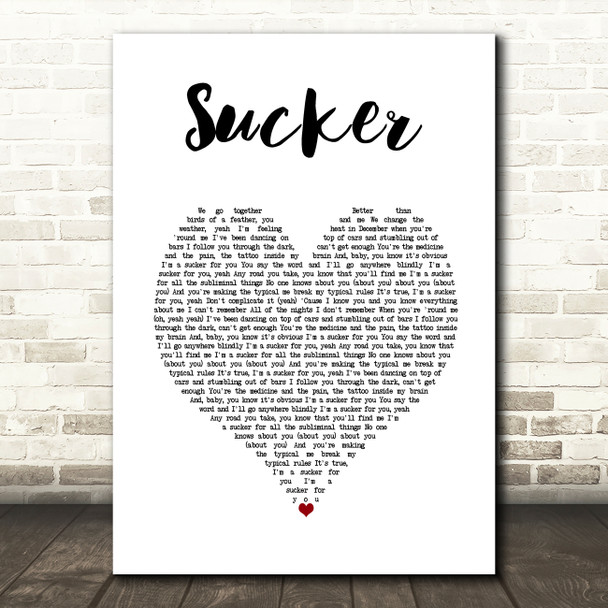 Jonas Brothers Sucker White Heart Song Lyric Art Print