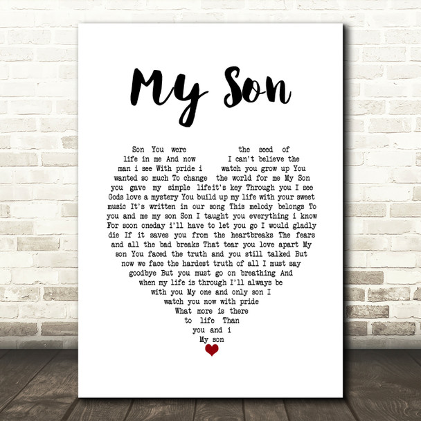 Brendan Shine My Son White Heart Song Lyric Art Print