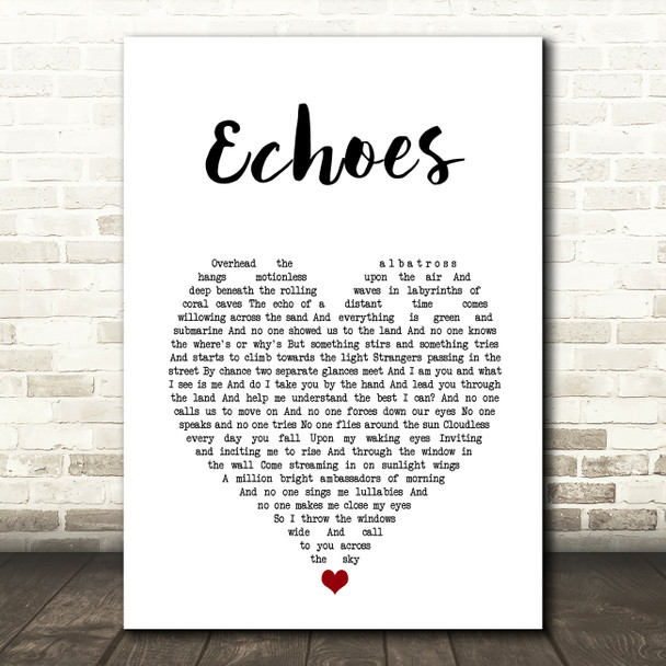 Pink Floyd Echoes White Heart Song Lyric Art Print