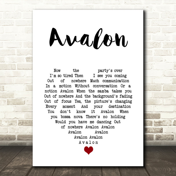 Roxy Music Avalon White Heart Song Lyric Art Print