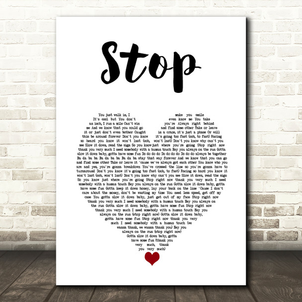 Spice Girls Stop White Heart Song Lyric Art Print