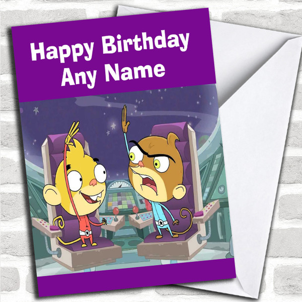 Rocket Monkeys Purple  Personalized Children's Birthday Card