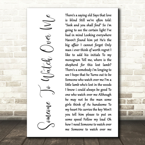 Julia Fordham Someone To Watch Over Me White Script Song Lyric Art Print