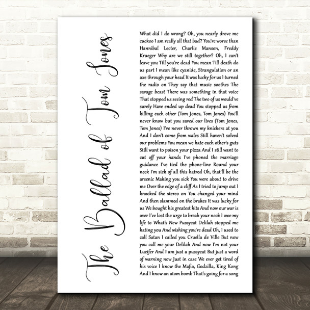 Space The Ballad of Tom Jones White Script Song Lyric Art Print