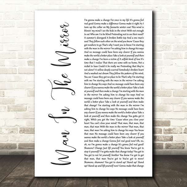 Michael Jackson Man In The Mirror White Script Song Lyric Art Print