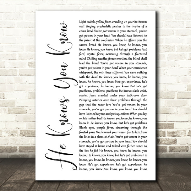 Marillion He Knows You Know White Script Song Lyric Art Print