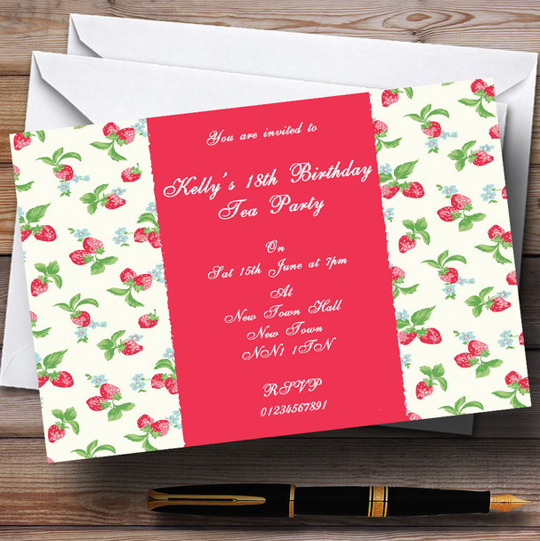 Strawberry Pink Vintage Tea Personalized Party Invitations