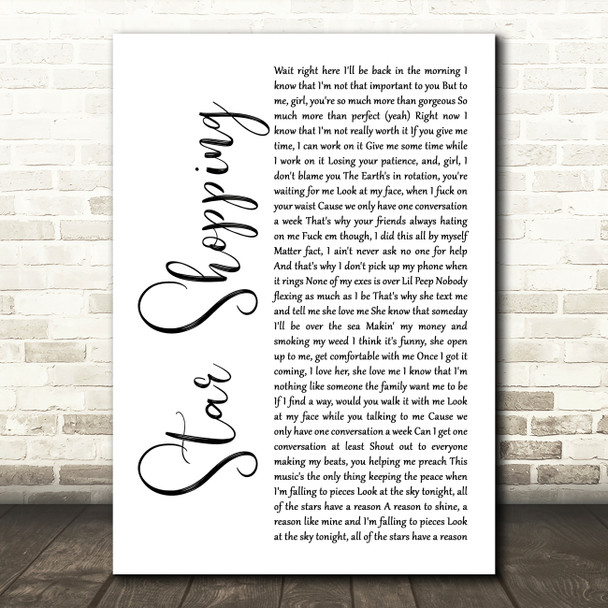 Lil Peep Star Shopping White Script Song Lyric Art Print