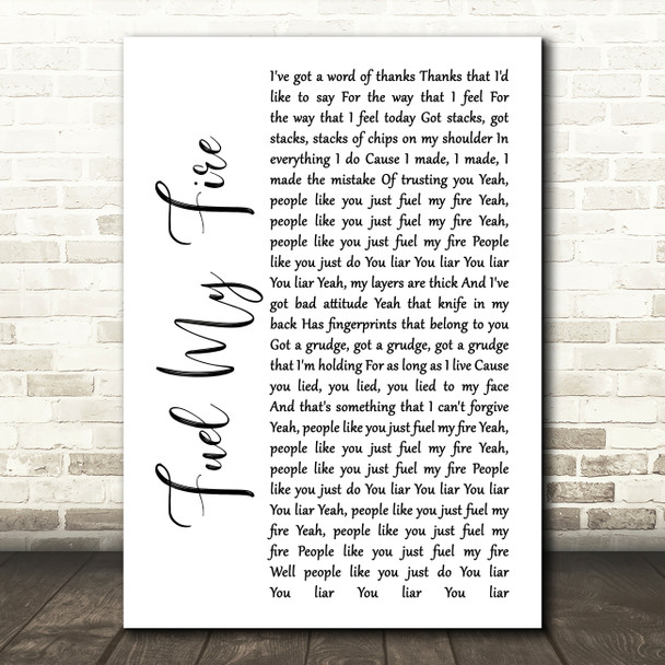 The Prodigy feat. Saffron Fuel My Fire White Script Song Lyric Art Print