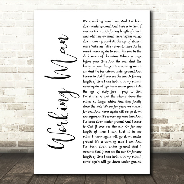 David Alexander Working Man White Script Song Lyric Art Print