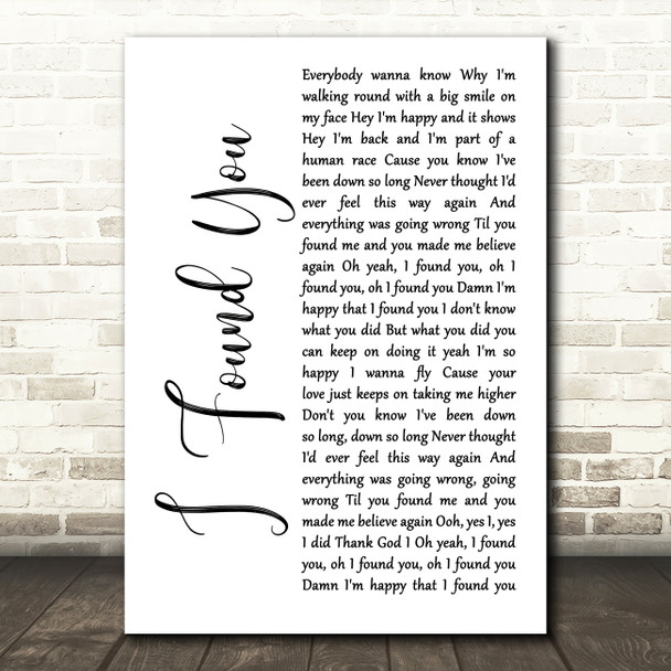 Axwell I Found You White Script Song Lyric Art Print