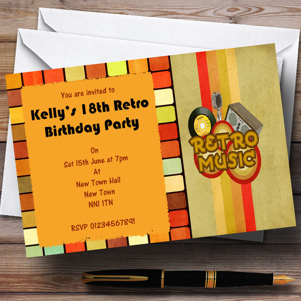 Funky Retro Music Personalized Party Invitations
