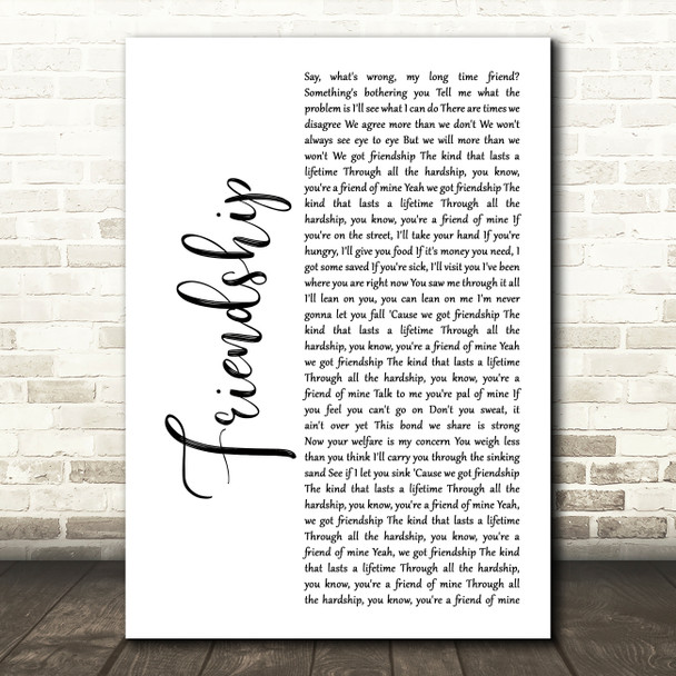 Chris Stapleton Friendship White Script Song Lyric Art Print