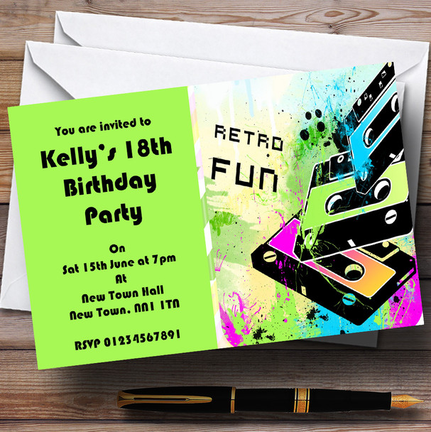Lime Green Funky Retro Personalized Party Invitations