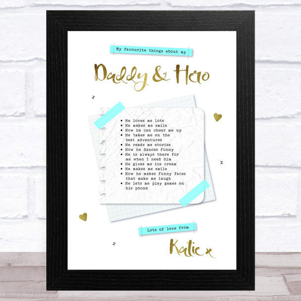 My Favourite Things About Dad List Personalized Dad Father's Day Gift Print