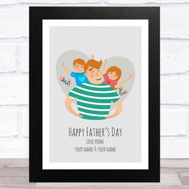 Dad, Son & Daughter Design 14 Personalized Dad Father's Day Gift Wall Art Print