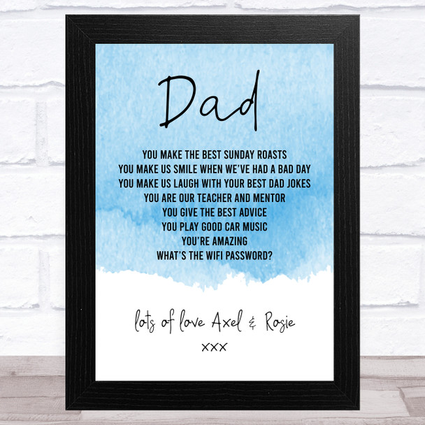 Blue Theme Dad Personalized Dad Father's Day Gift Wall Art Print