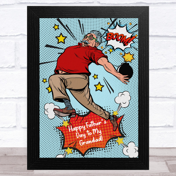 Superhero Comic Style Grandad Dad Father's Day Gift Wall Art Print