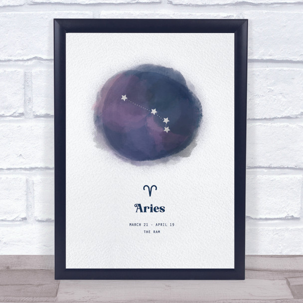 Aries Zodiac Star Sign Star Watercolor Blue Wall Art Print