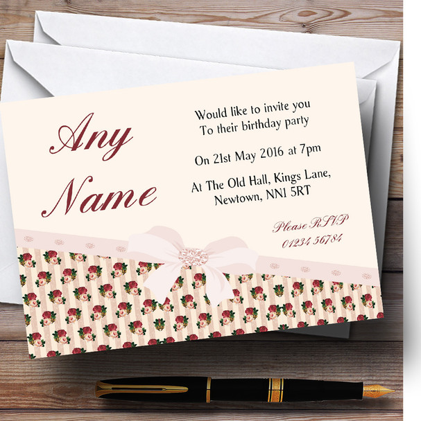 Classic Coral Peach Roses Shabby Chic Birthday Party Personalized Invitations Classic Coral Peach Roses Shabby Chic Birthday Party Personalized Invitations