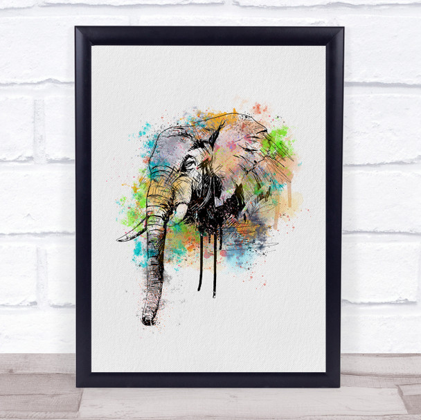 Elephant Watercolor Splatter Drip Wall Art Print