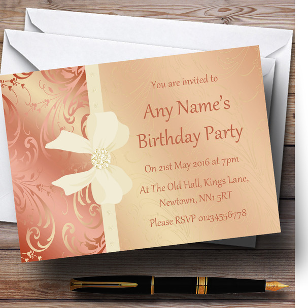 Cream Pale Coral Peach Pink Bow Birthday Party Personalized Invitations