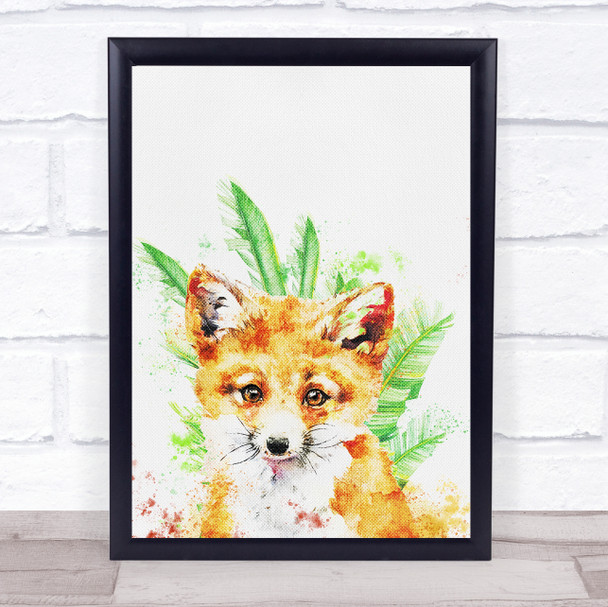 Fox Watercolor Texture Leaves Wall Art Print