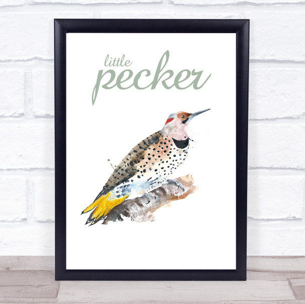 Funny Painted Bird Little Pecker Watercolor Wall Art Print