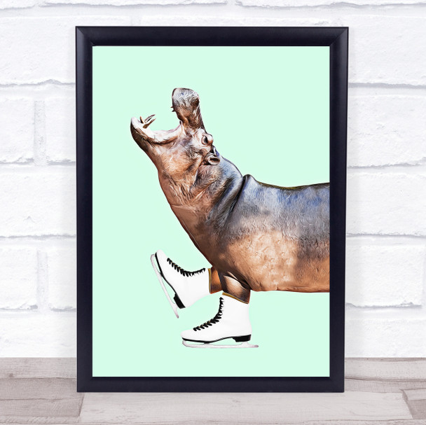 Ice Skating Hippo Wall Art Print