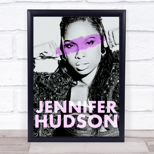 Jennifer Hudson Grunge Pink Stripe Black & White Wall Art Print