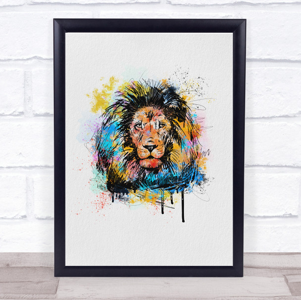 Lion Watercolor Splatter Drip Wall Art Print