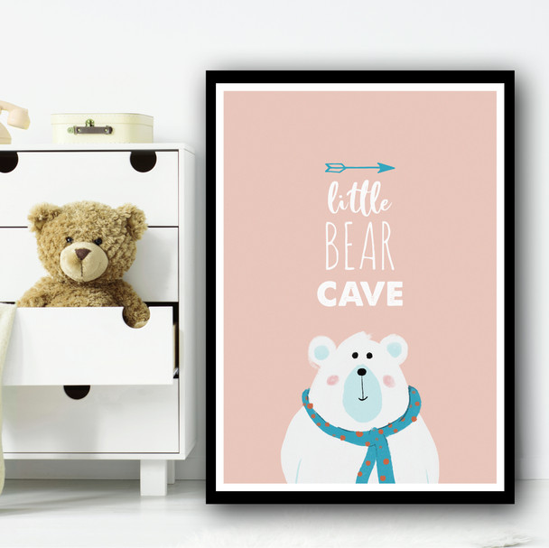 Little Bear Cave Cartoon Pink And Blue Simple Wall Art Print