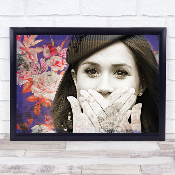 Meghan Markle Funny Vintage Floral Shocked Icon Wall Art Print