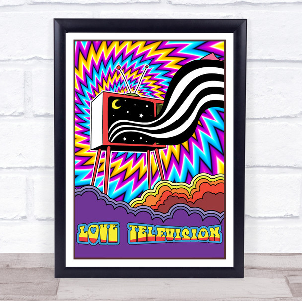 Psychedelic Hippie colorful Zig Zag Love Television Wall Art Print