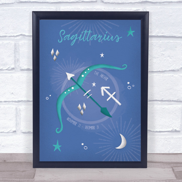 Sagittarius Zodiac Star Sign Symbol Light Blue Wall Art Print