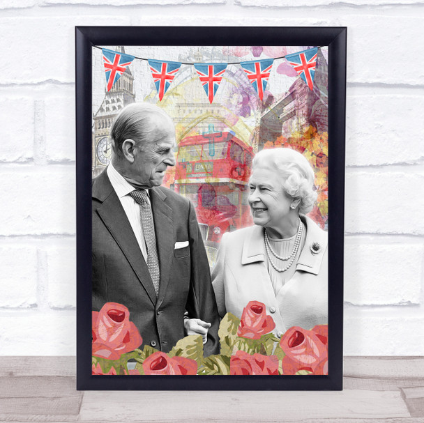 The Queen & Prince Philip Bus Vintage Floral Wall Art Print