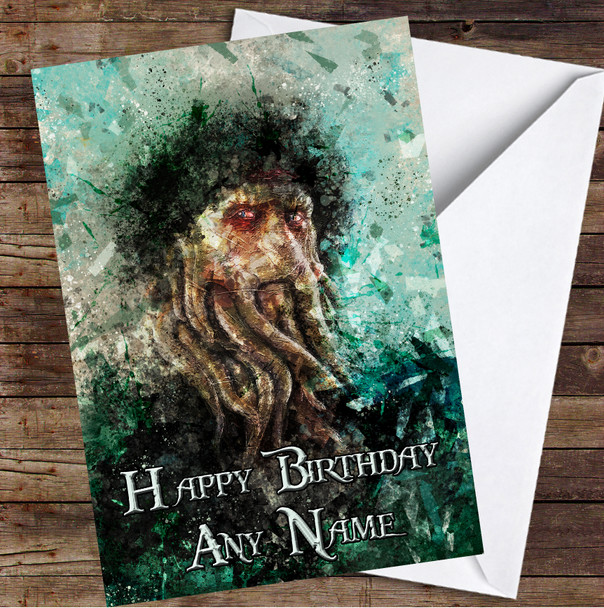 Grunge Pirates Of The Caribbean Davy Jones Splatter Personalized Birthday Card