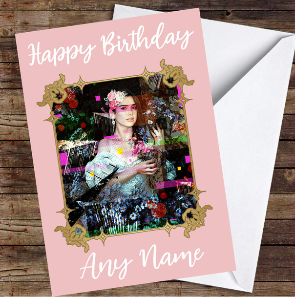 Dua Lipa Iconic Gold Frame Abstract Floral Personalized Birthday Card