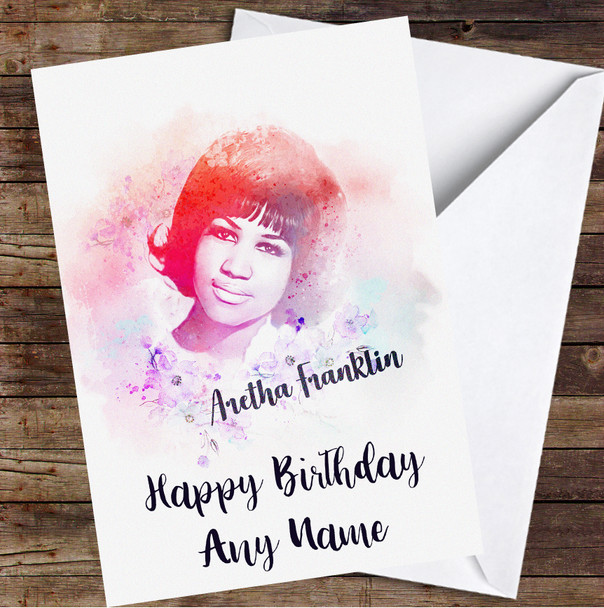 Aretha Franklin Watercolor Fade Splatter Personalized Birthday Card