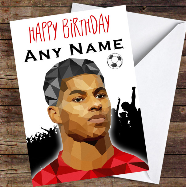 Marcus Rashford Polygon Football & Crowd Personalized Birthday Card