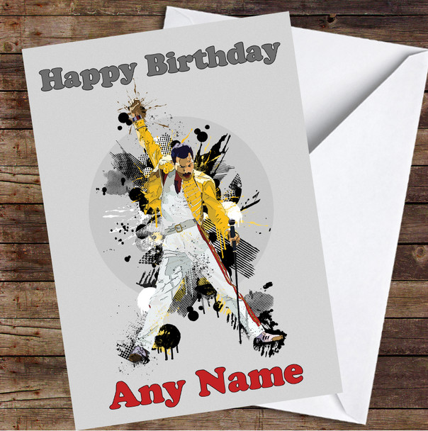 Freddie Mercury Grey Circle Splatter Personalized Birthday Card