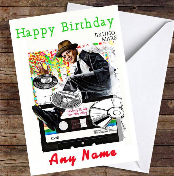 Bruno Mars Pop Art Cassette And Cd Personalized Birthday Card