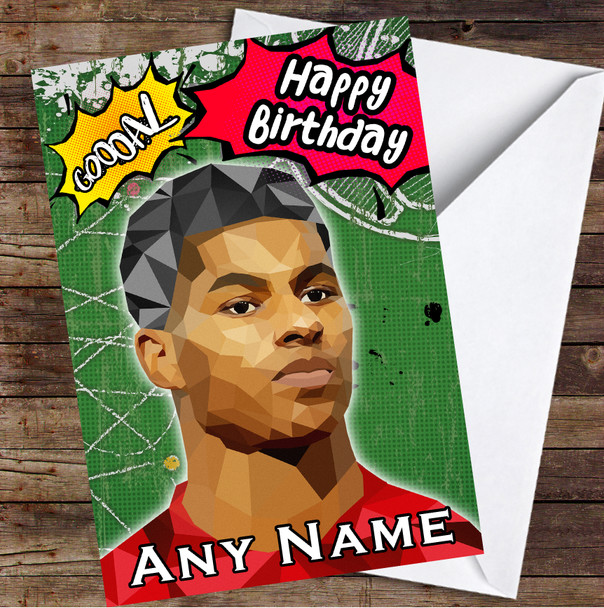 Marcus Rashford Polygon Goal Comic Personalized Birthday Card